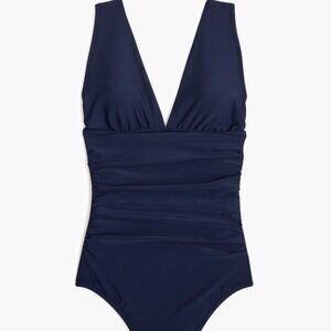 J. Crew Factory NWT Ruched Plunge One Piece Swimsuit in Navy